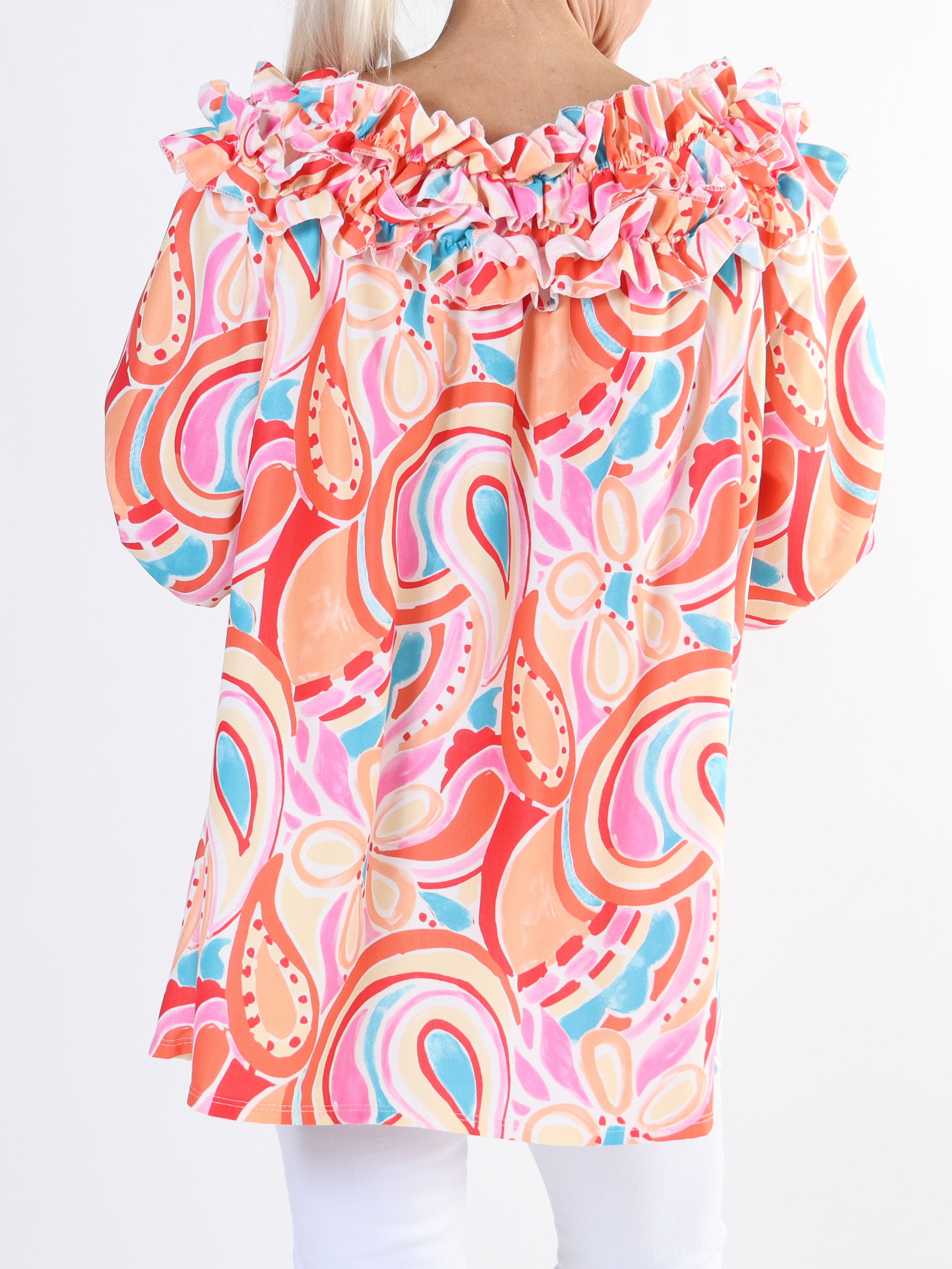 Chili Pattern - Langærmet mønstret plus size tunika med flæser